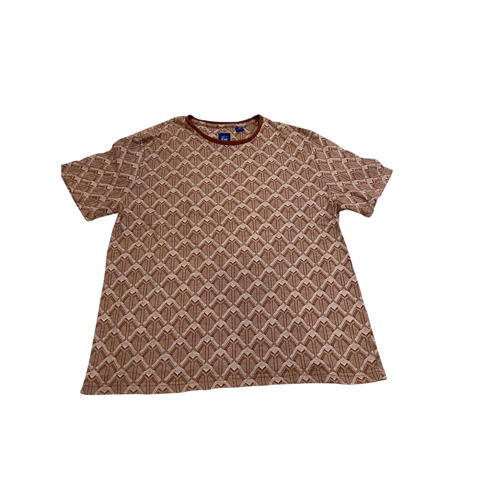 V46 Mens XL Terracotta Brown Geometric Jacquard Knit Short Sleeve T-Shirt